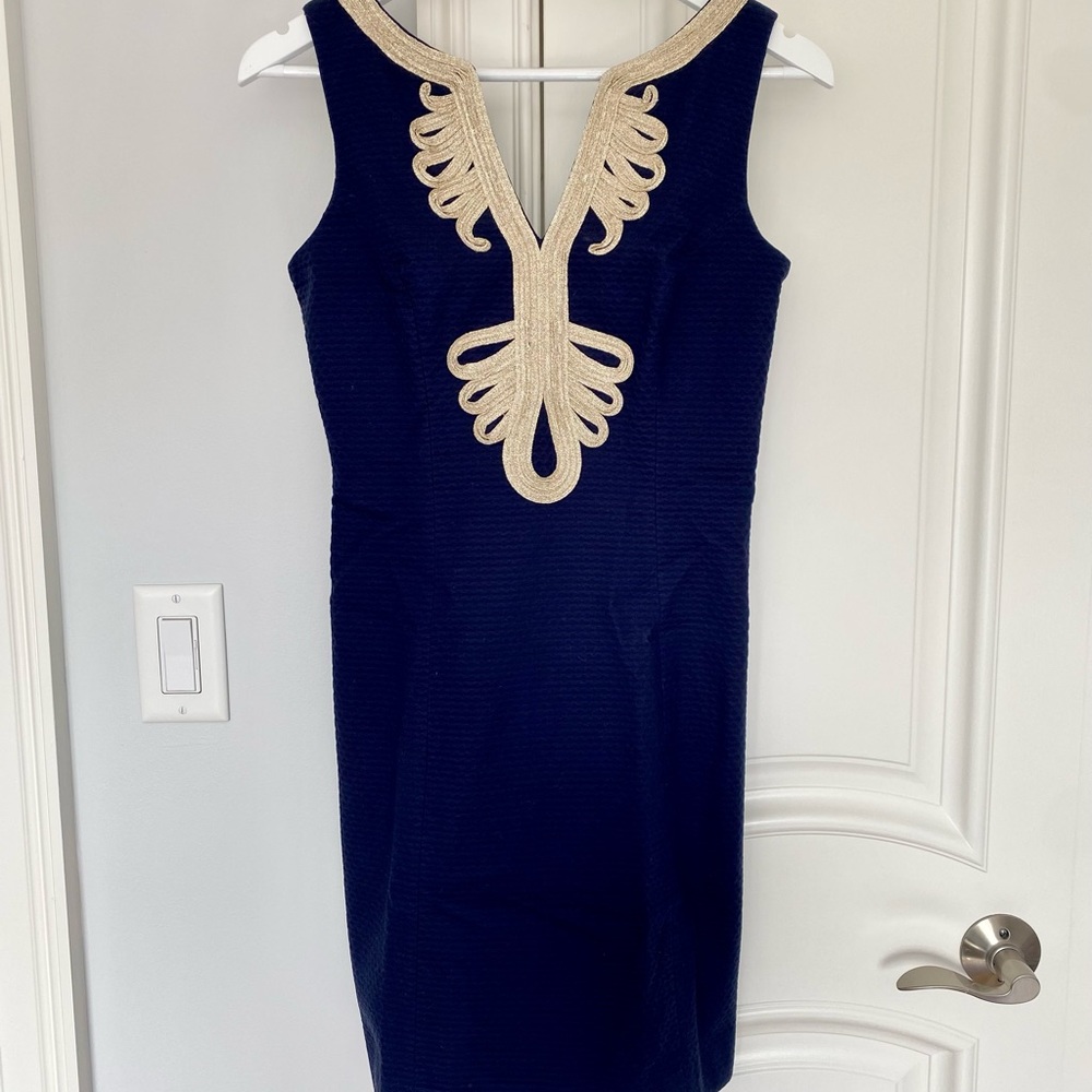 Lilly Pulitzer gorgeous navy & gold dress - Size 2, worn once!
